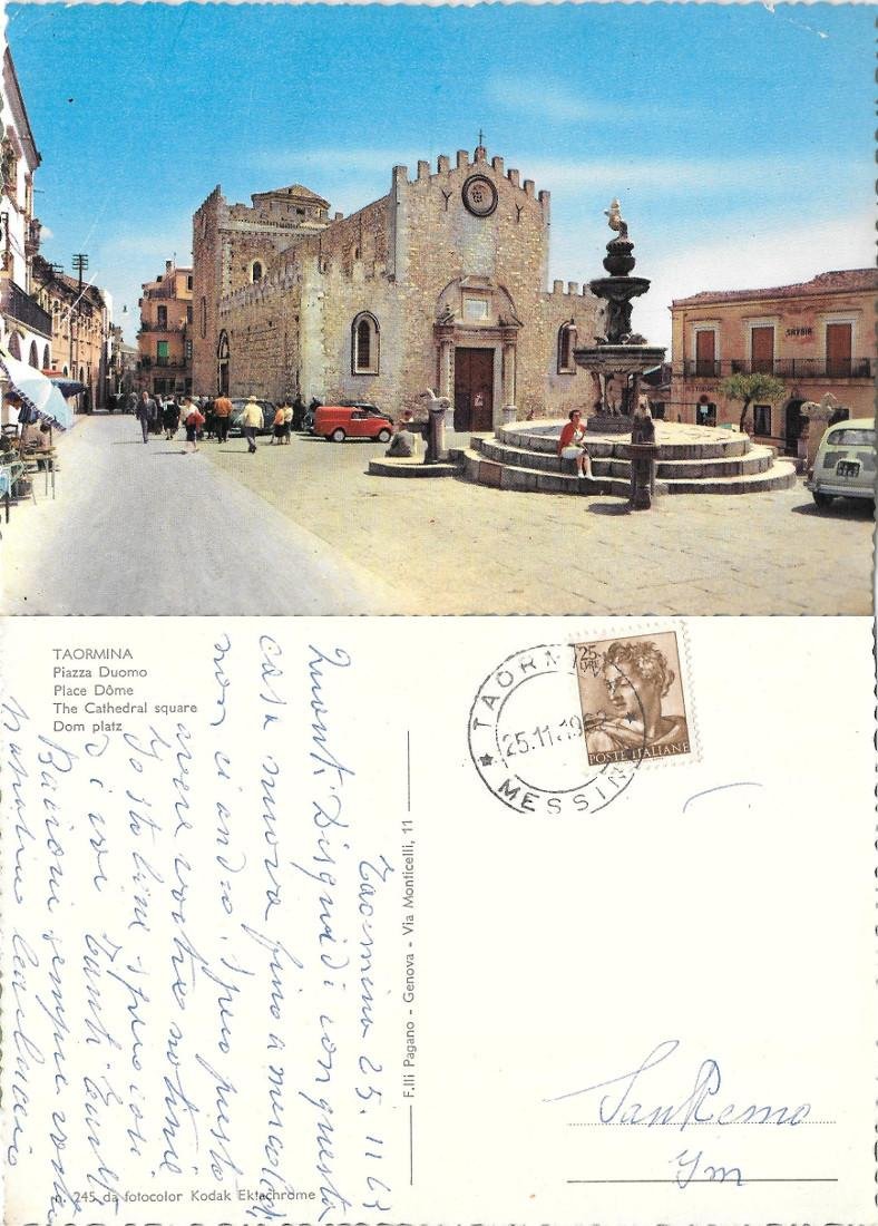 Taormina. Piazza Duomo. Viaggiata 1963