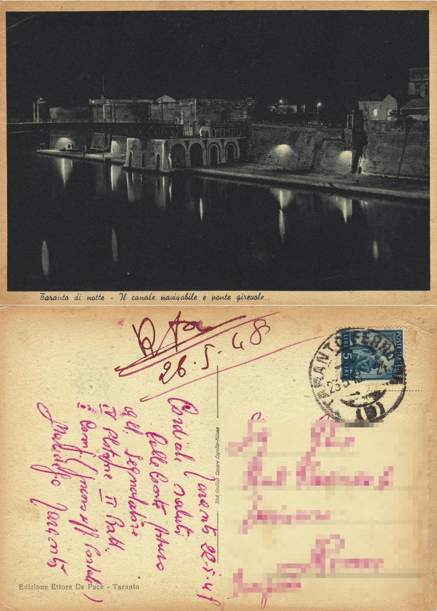 Taranto di notte. Il canale navigabile e ponte girevole. Viaggiata …