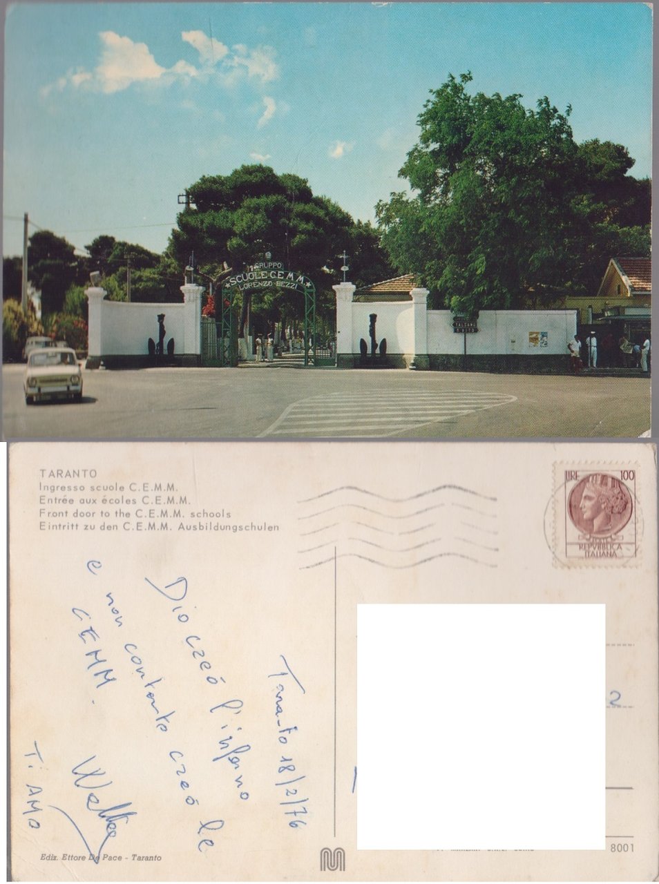 Taranto. Ingresso Scuole CEMM. Viaggiata 1976