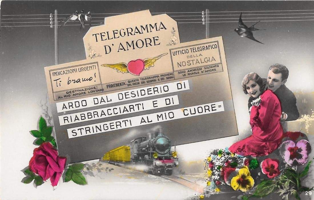 Telegramma d'amore. Ardo dal desiderio... Non viaggiata, originale 1942