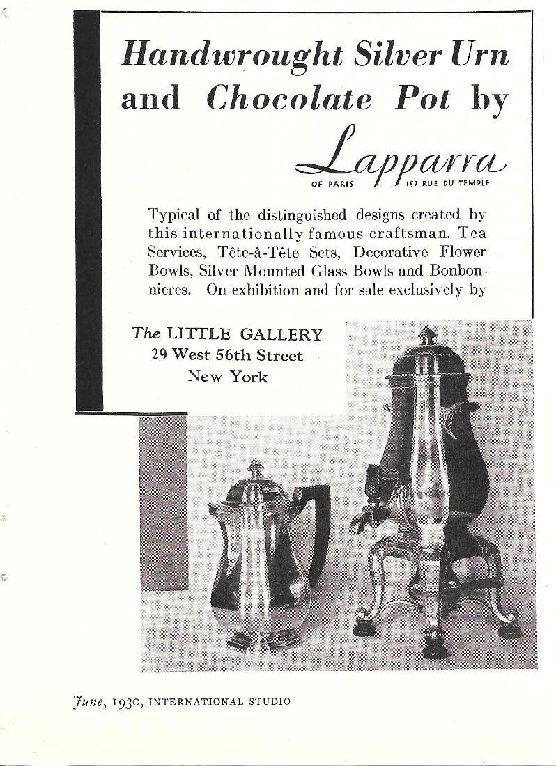 The Little Gallery, New York. Lapparra, silver urn and chocolade …