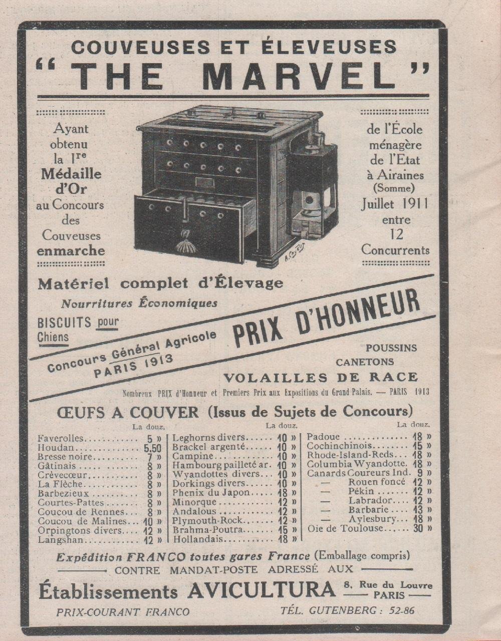 The Marvel. Couveuses et eleveuses. Advertising 1912
