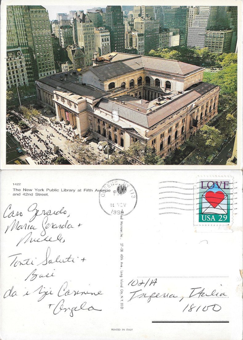 The New York Public Library at Fifth Avenue. Viaggiata 1994