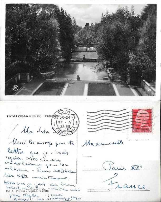 Tivoli. Villa d'Este. Peschiere. Viaggiata 1935