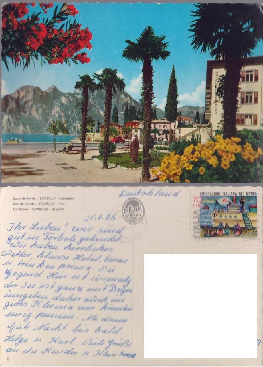 Torbole. Lago di Garda. Viaggiata 1975