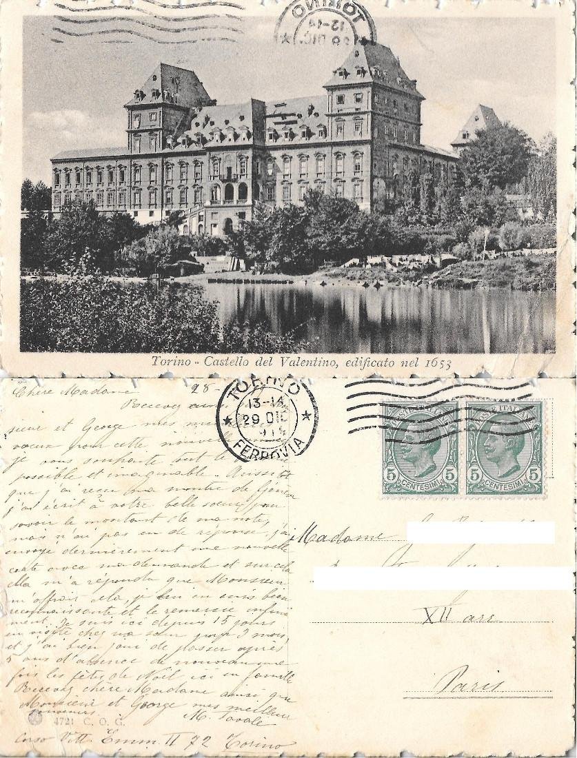 Torino. Castello del Valentino edificato nel 1653. Viaggiata 1919