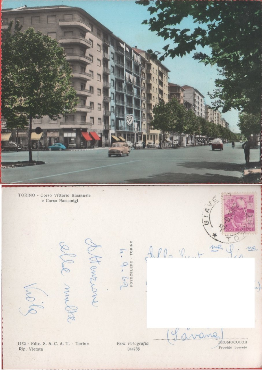 Torino. Corso Vittorio Emanuele e Corso Racconigi. Viaggiata 1962