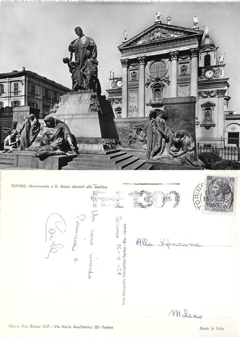 Torino. Monumento a don Bosco davanti alla Basilica. Viaggiata 1961
