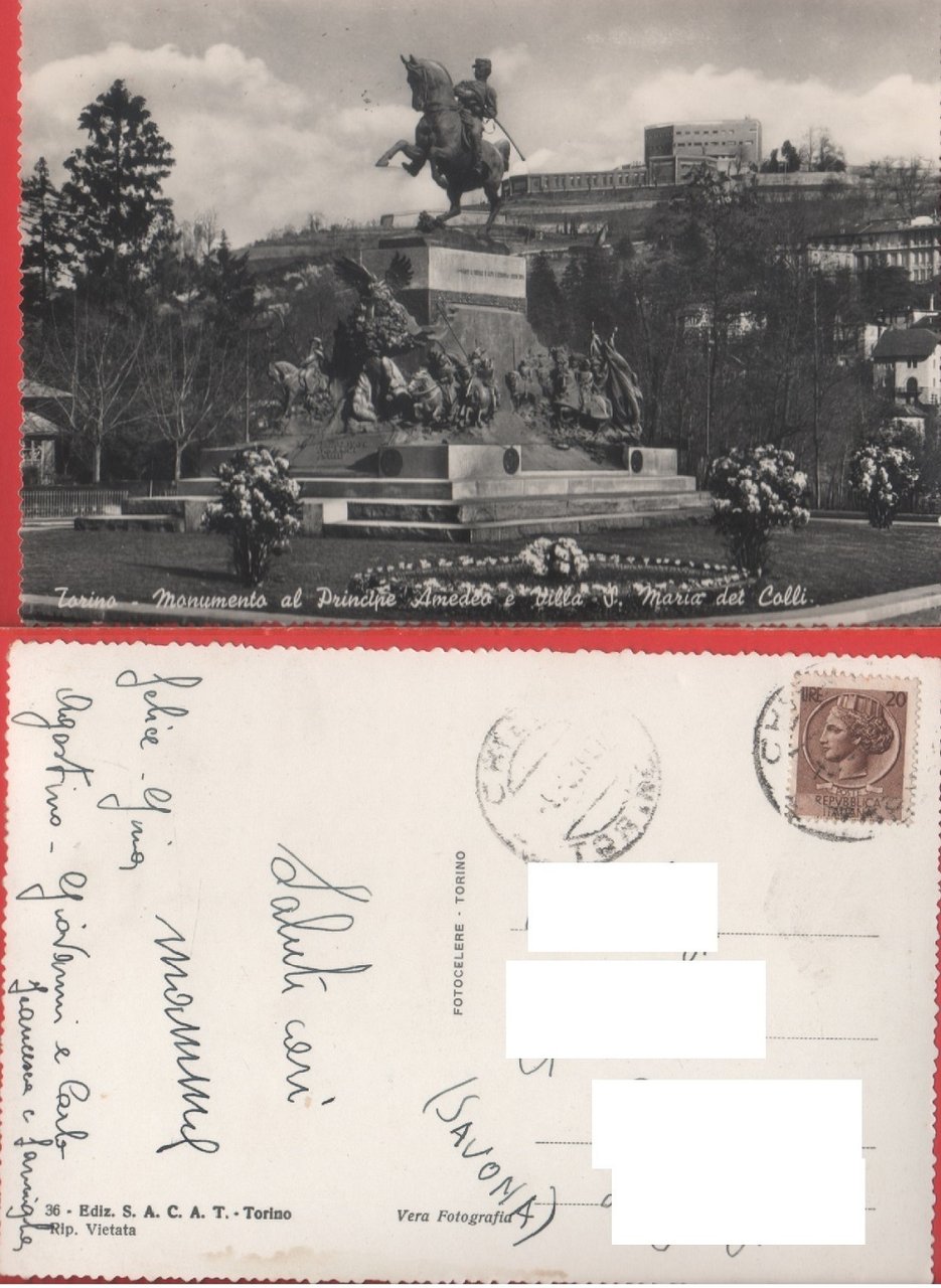 Torino. Monumento al Principe Amedeo e Villa S. Maria dei …