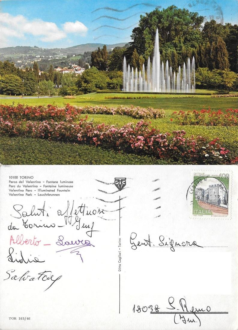 Torino. Parco del Valentino. Fontana Luminosa. Viaggiata