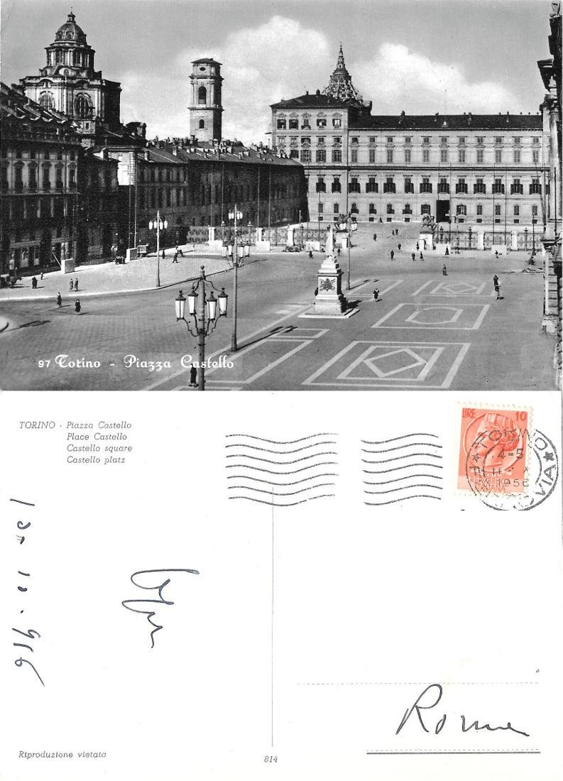 Torino. Piazza Castello. Viaggiata 1956
