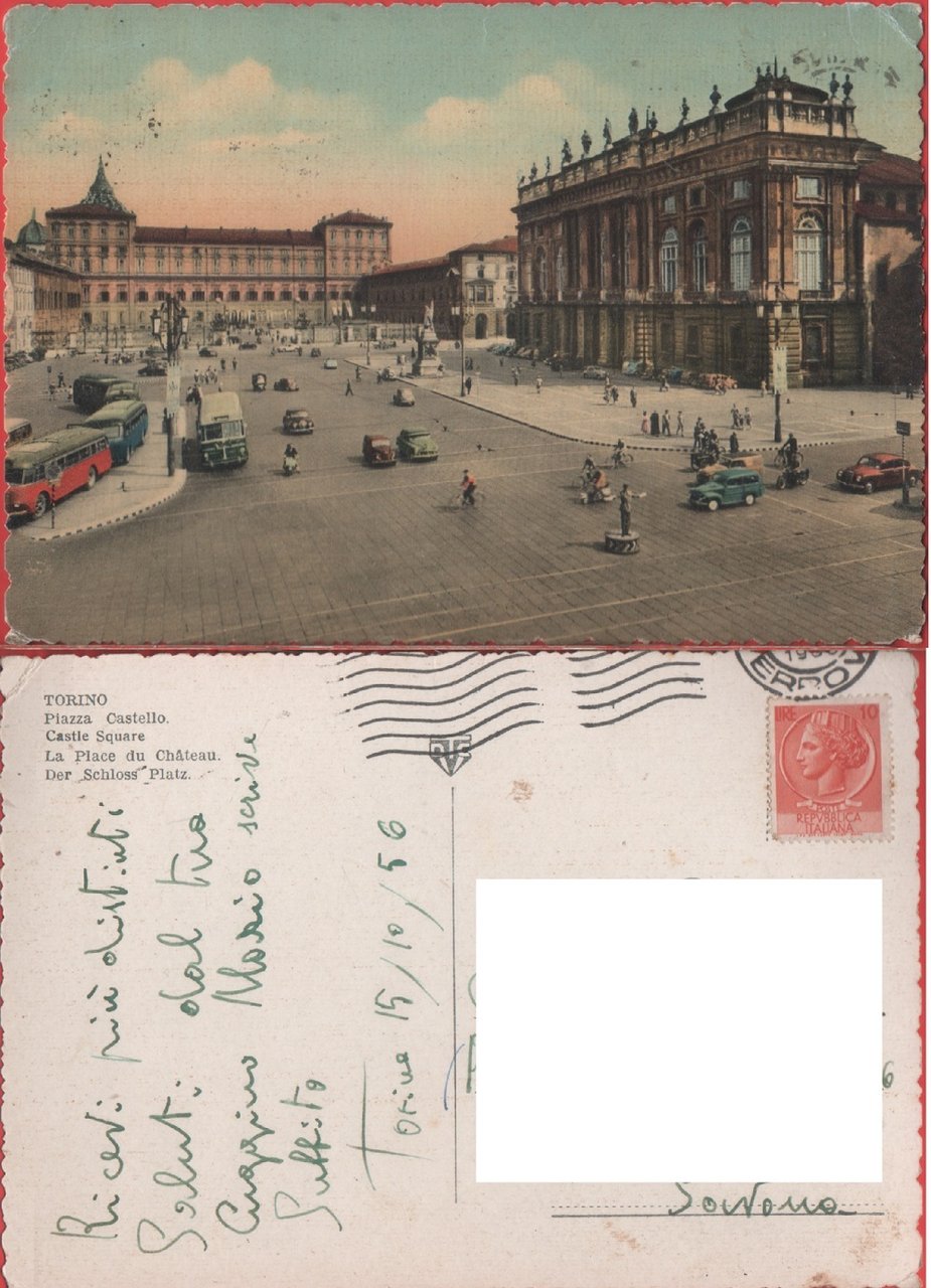 Torino. Piazza Castello. Viaggiata 1956