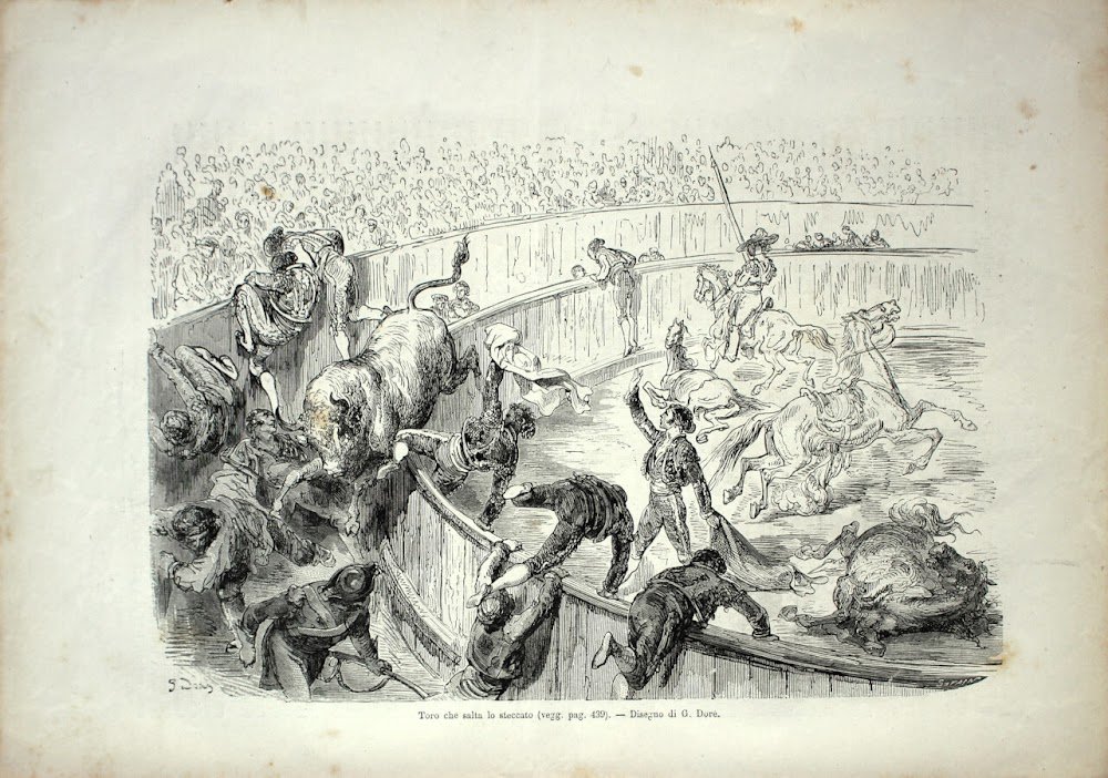 Toro che salta lo steccato. Stampa 1864