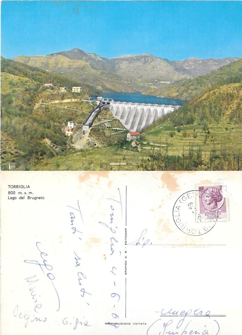 Torriglia (GE). Lago del Brugneto. Viaggiata 1969