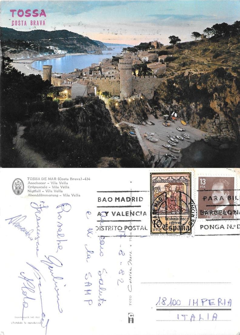 Tossa de Mar. Anochecer. Villa Vella. Viaggiata 1982
