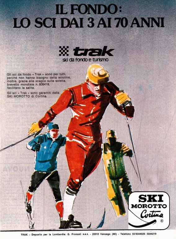 Track sci da fondo e turismo. Il fondo: lo sci da 3 ai 70 anni. Advertising 1977
