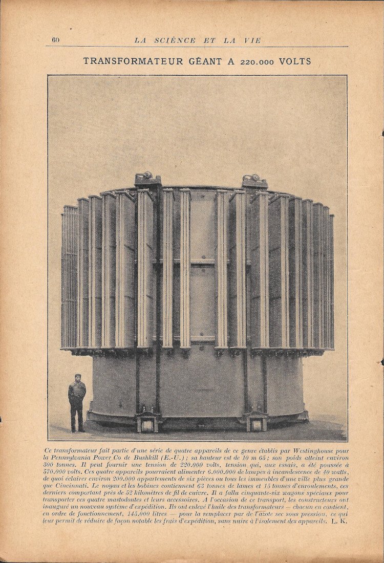 Transformateur Géant a 220.000 Volts Westinghouse par centrale de Bushill …