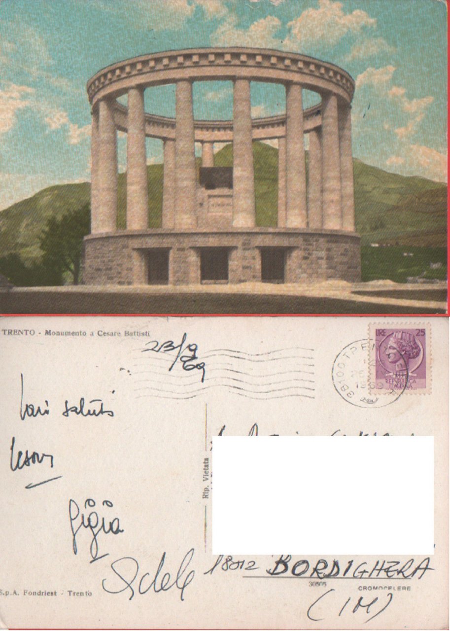 Trento. Monumanto a Cesare Battisti. Viaggiata 1969