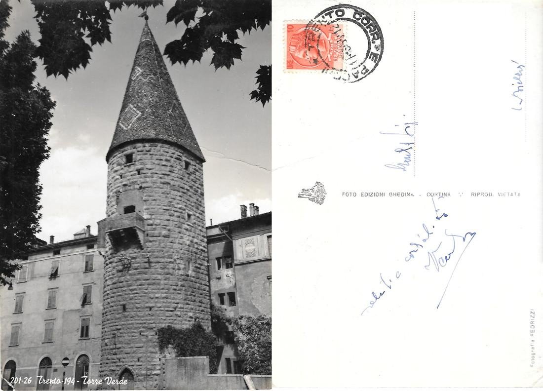 Trento. Torre Verde. Viaggiata 1955