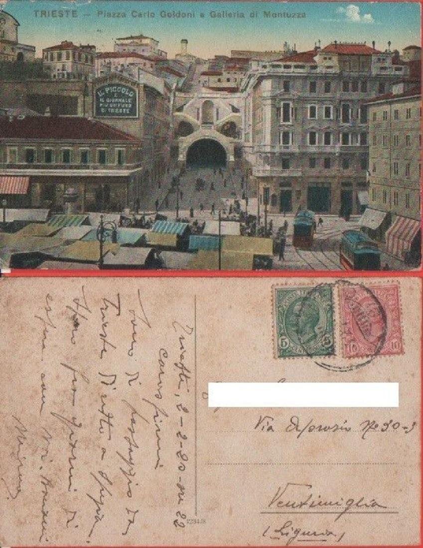 Trieste. Piazza Carlo Goldoni e Galleria di Montuzza. Tram. Viaggiata …