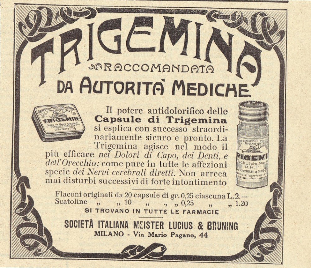 Trigemina antidolorifico. Advertising 1913