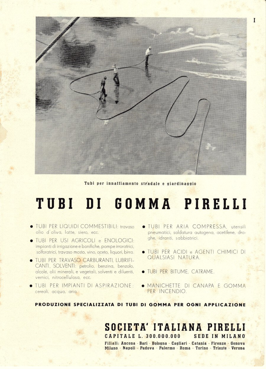 Tubi di gomma Pirelli. Advertising 1937