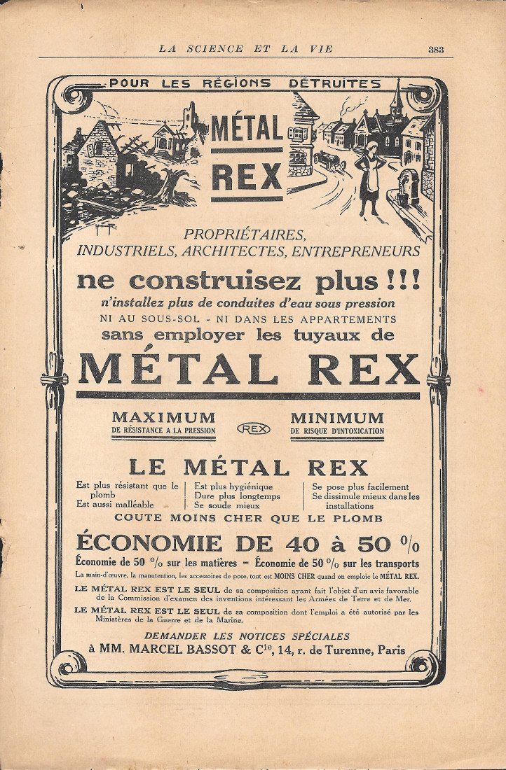 Tuyaux Metal Rex - Advertising 1920