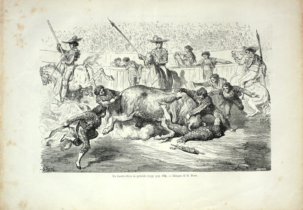 Un banderillero in pericolo. Stampa 1864