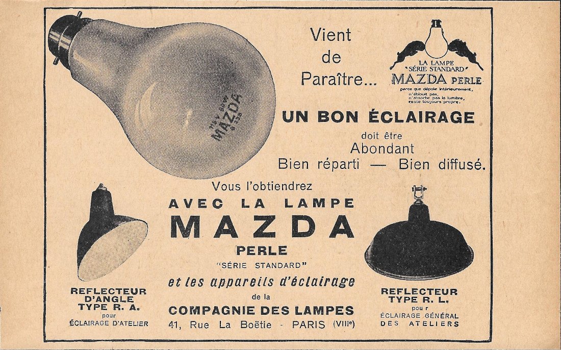 Un bon éclarage avec Lampe Mazda Perle - Advertising 1928