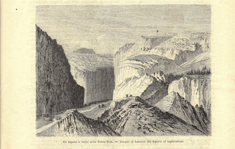 Un cagnon o valico della Sierra-Wah. Stampa 1863.