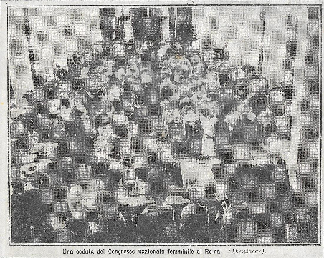 Una seduta del Congresso nazionale femminile a Roma. Stampa 1912