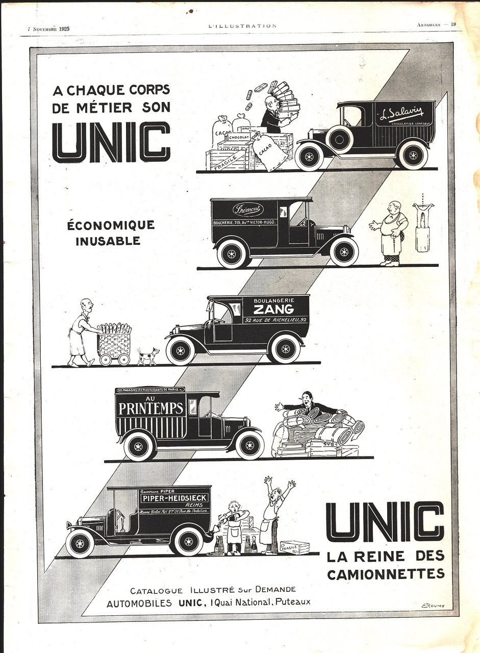 Unic la reine des camionnettes. Advertising 1925
