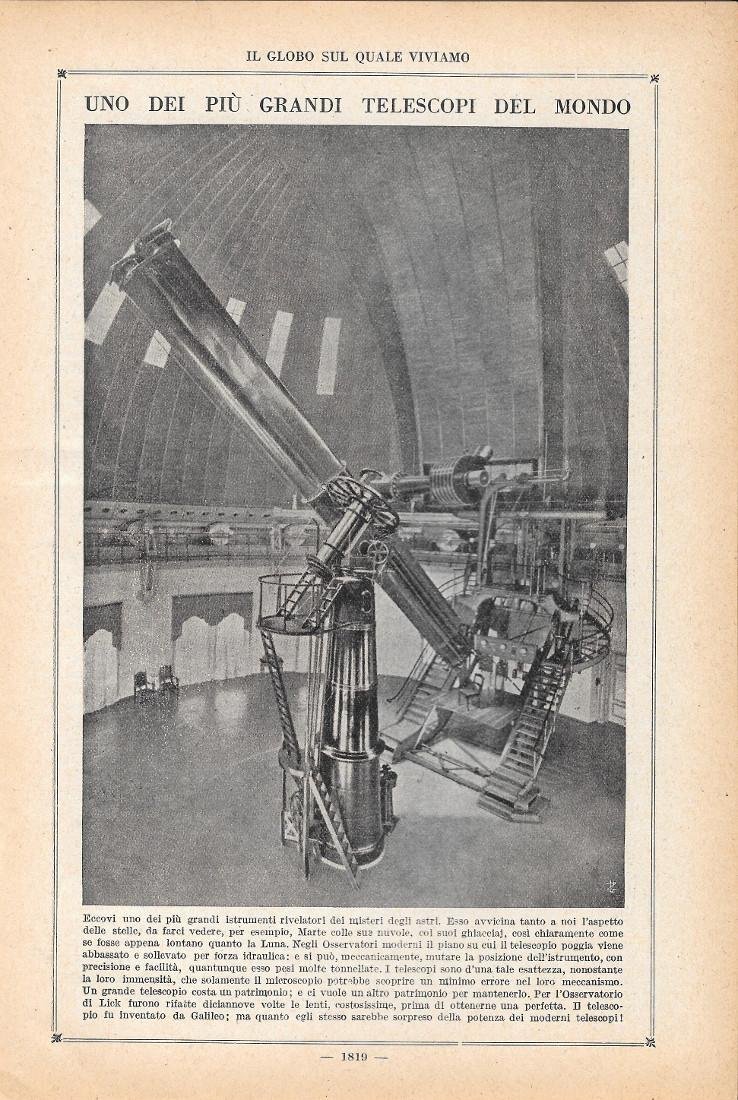 Uno dei più grandi telescopi del mondo. Stampa 1923