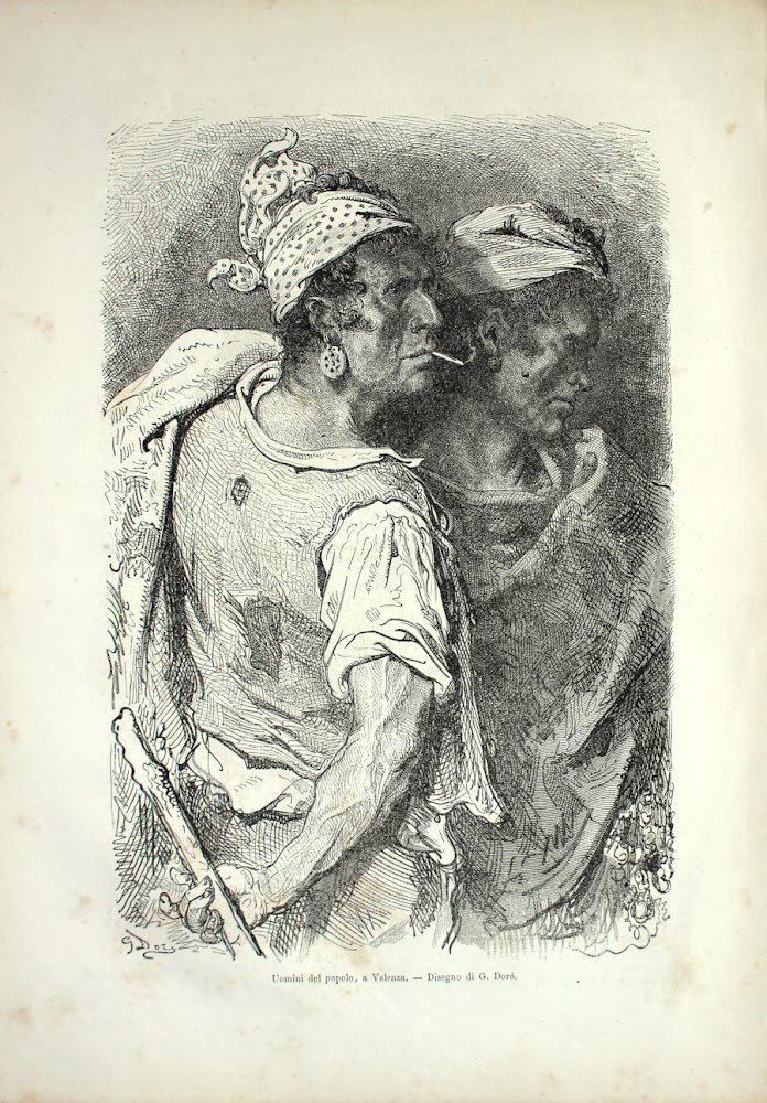 Uomini del popolo a Valenza (Spagna). Stampa 1864