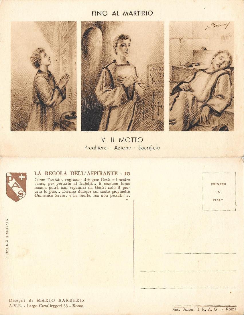 V. Il Motto. Preghiera, Azione, Sacrificio. Non viaggiata, originale