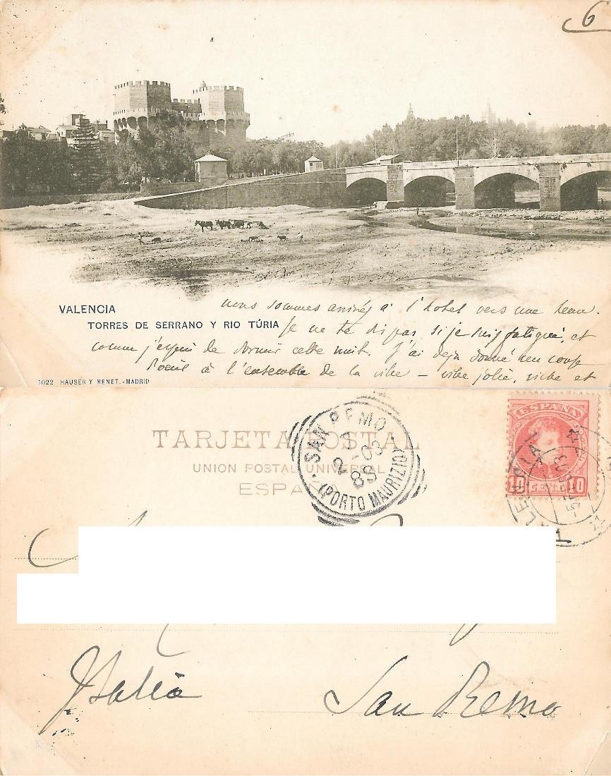Valencia (SPA). Torres de Serrano y rio Turia. Ed. Hauser …