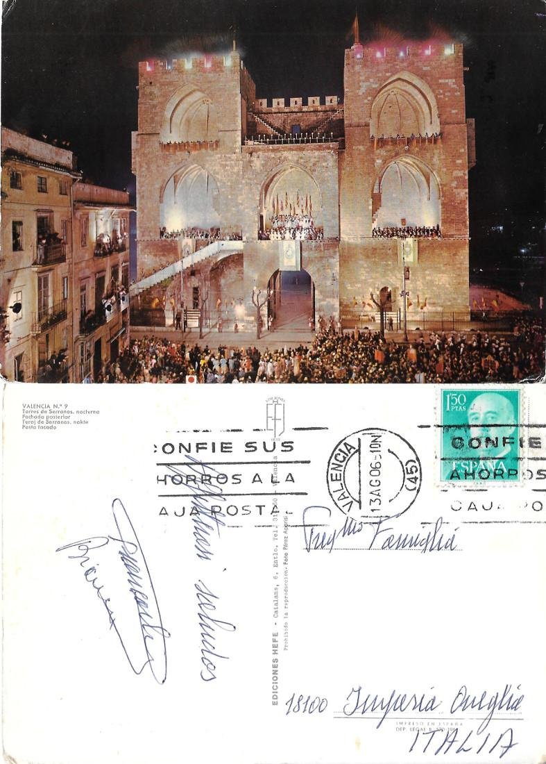 Valencia. Torri Serranos di notte. Viaggiata 1965