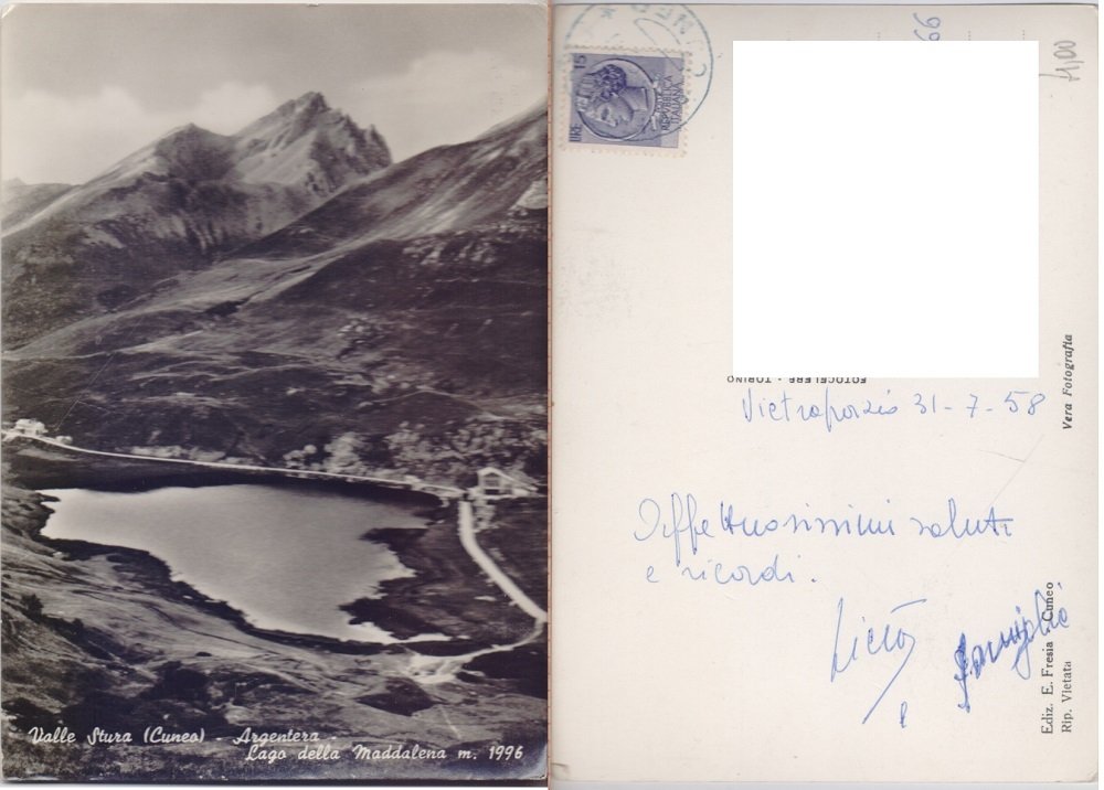 Valle Stura (CN). Argentera. Lago della Maddalena. Viaggiata 1958