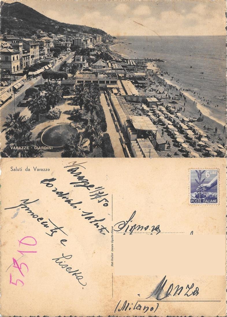 Varazze Giardini. Viaggiata 1950