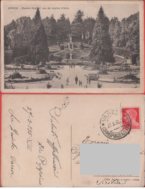Varese. Giordini pubblici. Viaggiata 1935
