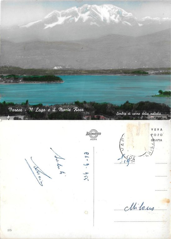 Varese. Il Lago e il Monte Rosa. Viaggiata 1955