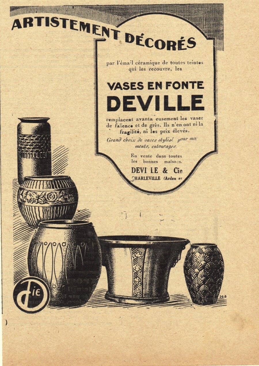 Vases en fonte Deville. Advertising 1926