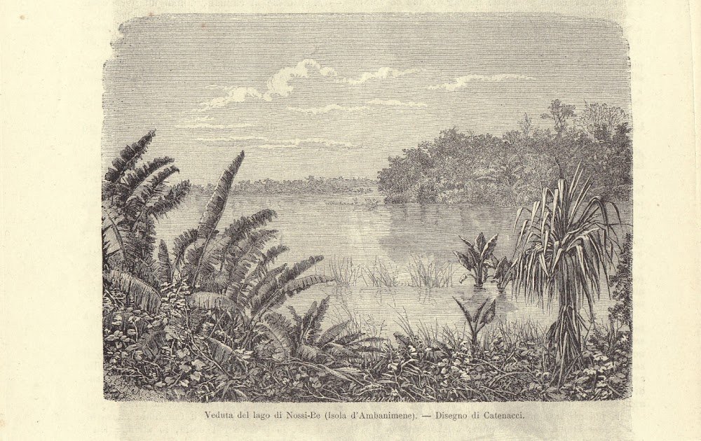 Veduta del lago di Nossi-Be (isola d'Ambanimene). Illustrazione 1864