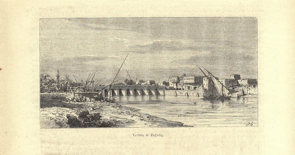 Veduta di Zagazig (canale di Suez). Stampa 1863.