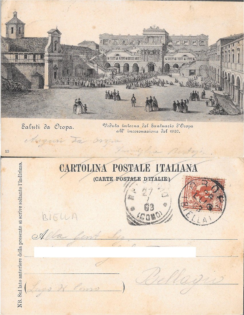 Veduta interna del Santuario d'Oropa all'incoronazione del 1820. Viaggiata 1903