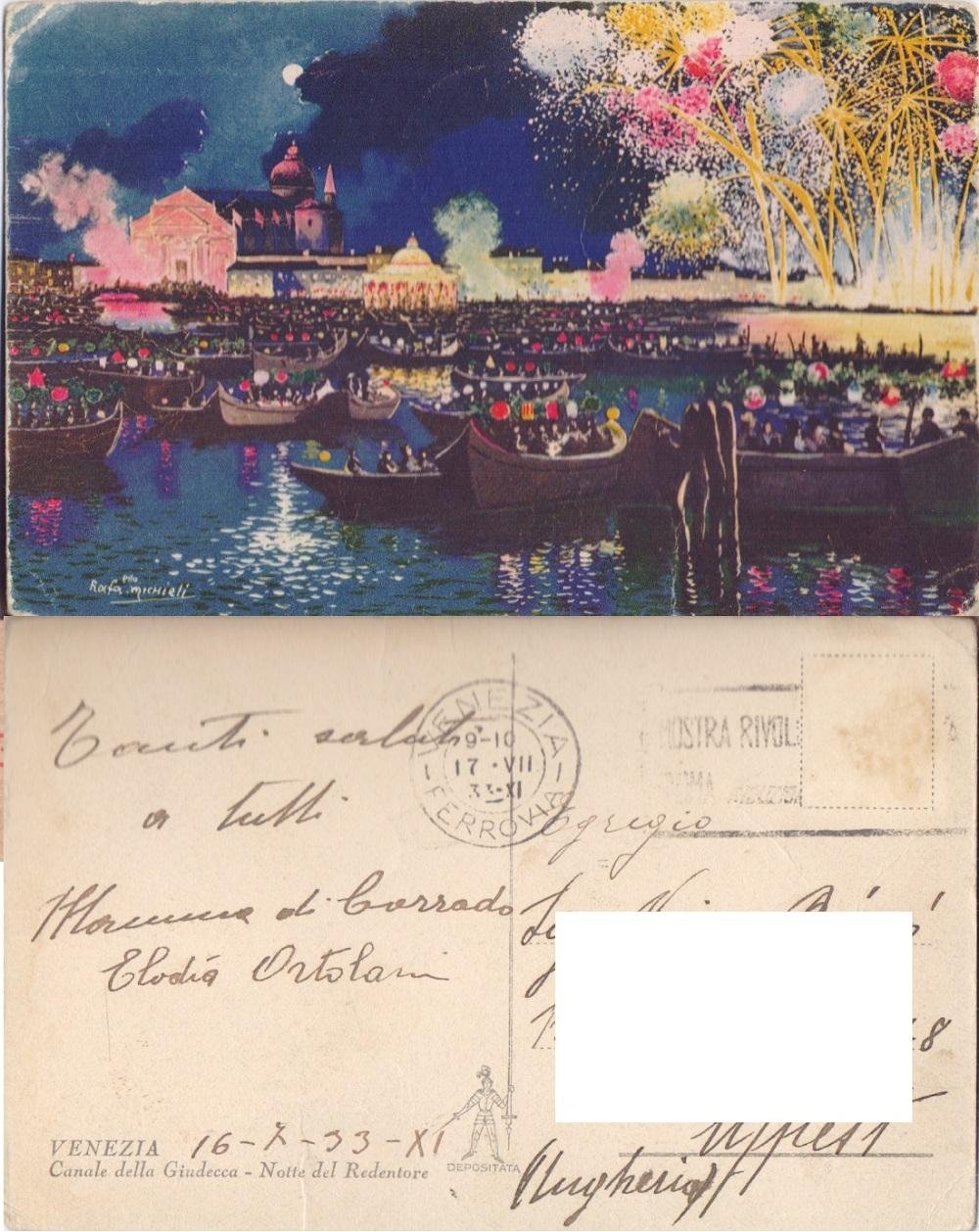 Venezia. Canale della Giudecca. Notte del Redentore. Viaggiata 1933