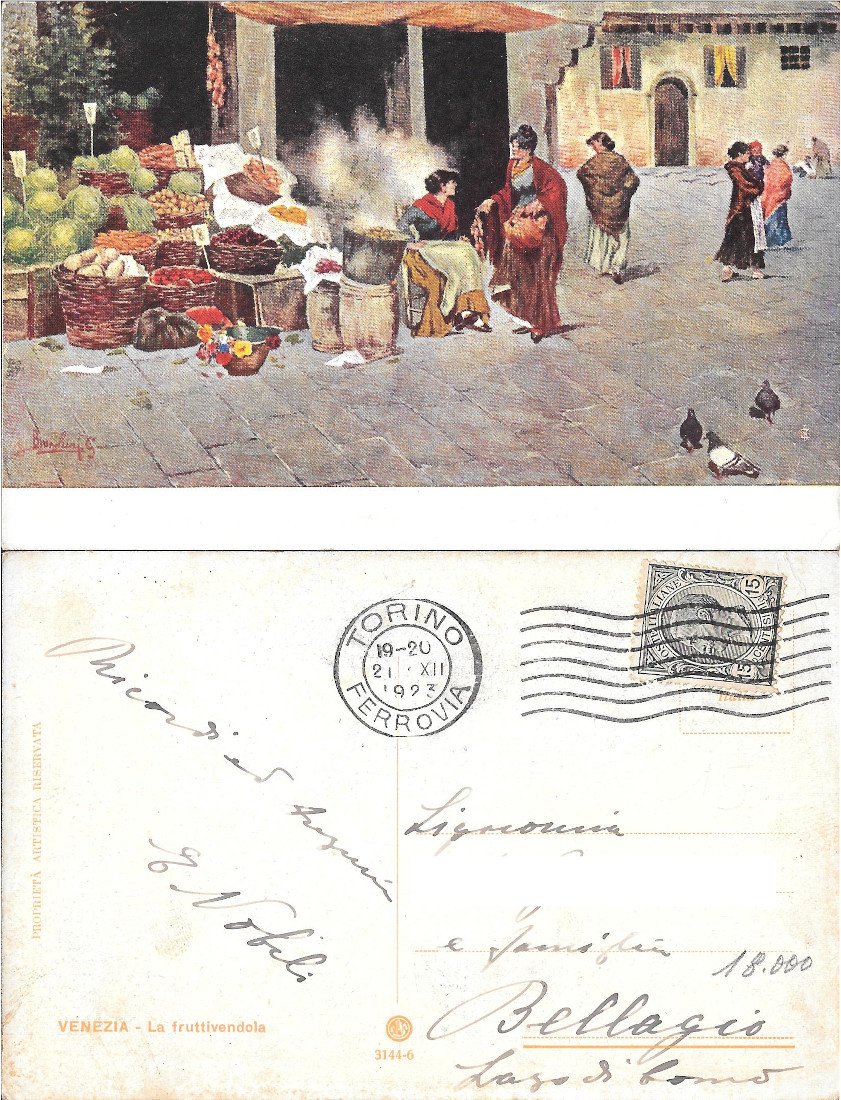 Venezia. La fruttivendola. Viaggiata 1923, pittorica