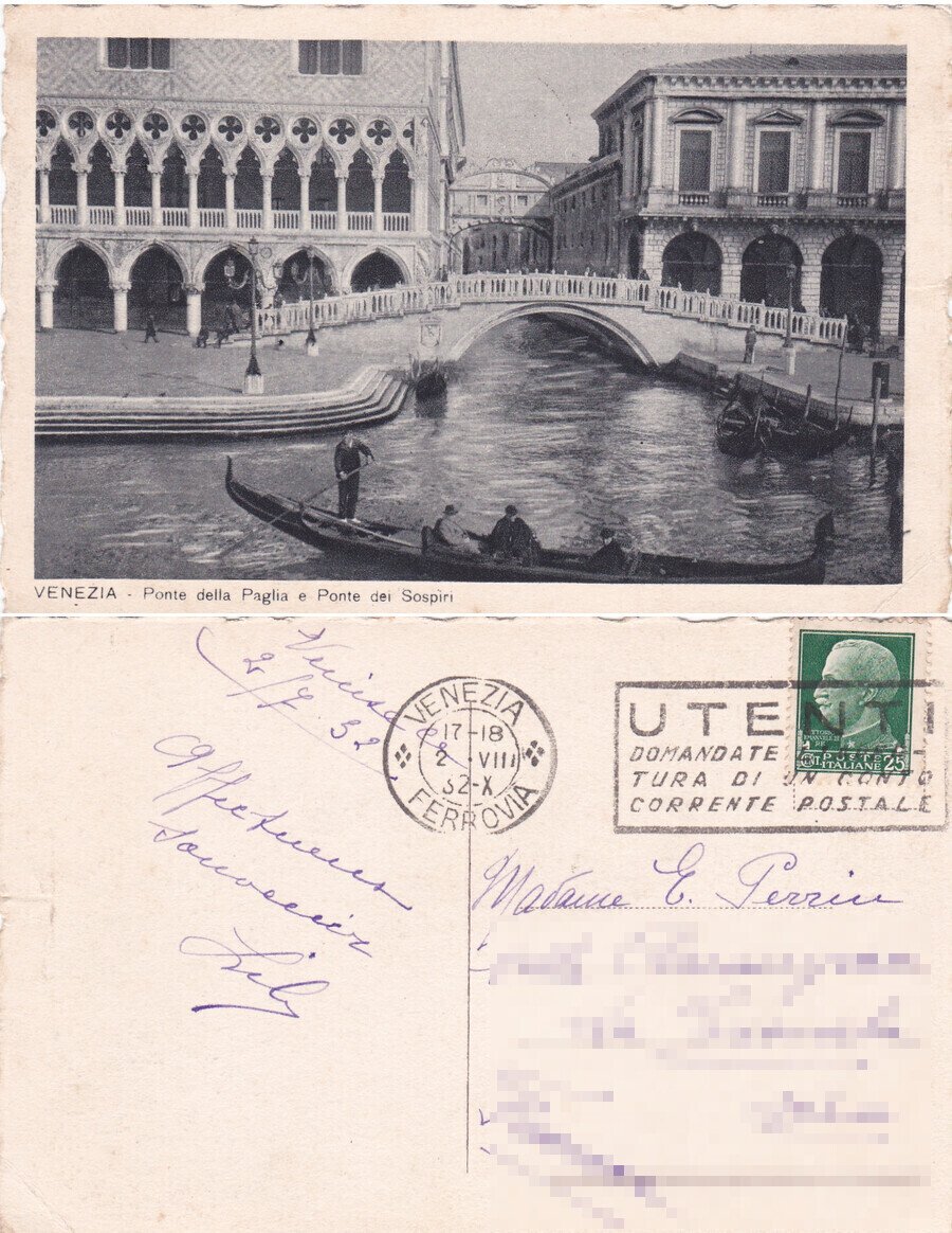 Venezia. Ponte della Paglia e Ponte dei Sospiri. Viaggiata 1932