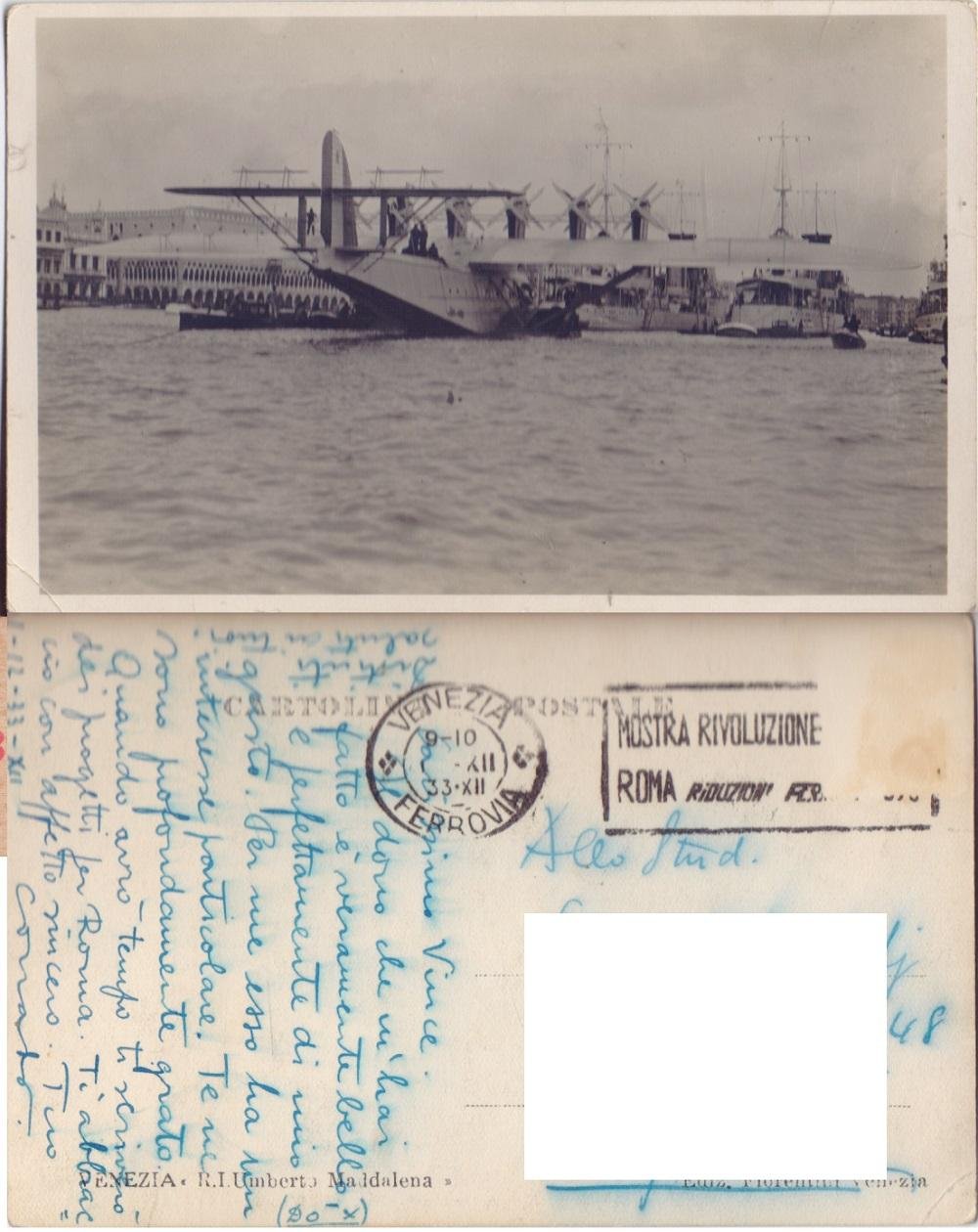 Venezia. Real Idrovolante Umberto Maddalena. Viaggiata 1933