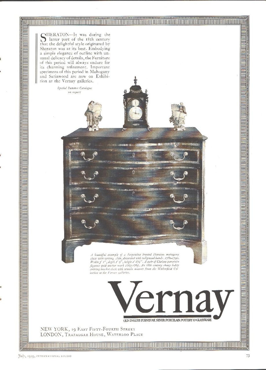 Vernay. Old english furniture, silver, porcelain, pottery.... Pubblicità 1930